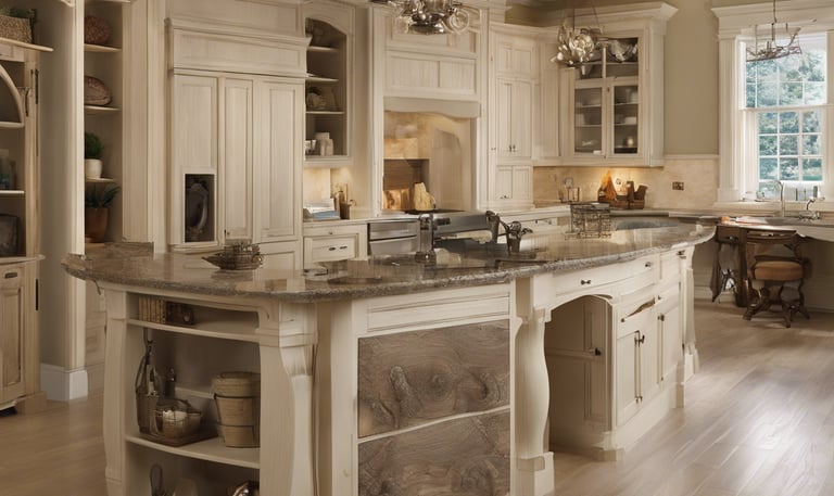 a kitchen with a large island and a large island