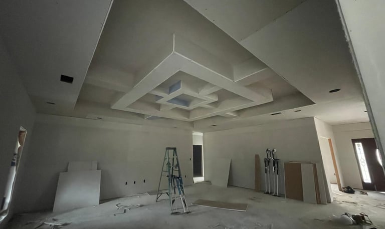 a room with a ladder and a ladder