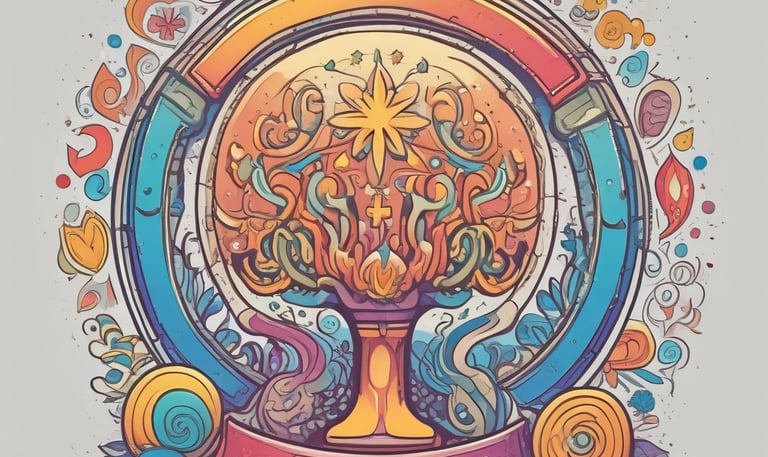 An artistic representation of a school with musical notes.