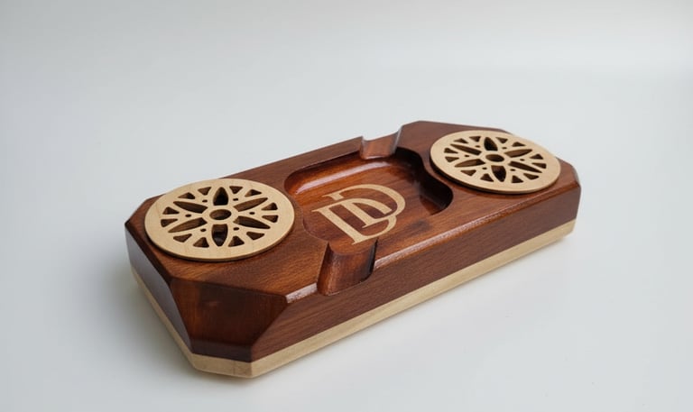 Handcrafted premium wood whiskey and cigar holder with personalized engraving, a unique gift item.