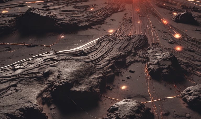 Concept art showing a futuristic spaceship navigating through an asteroid field near Proxima B.