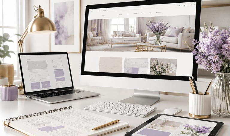 Modern home office with lavender accents