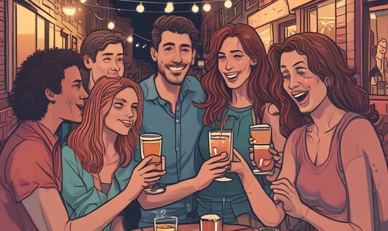 A group of friends drinking and having a night out on the town partying