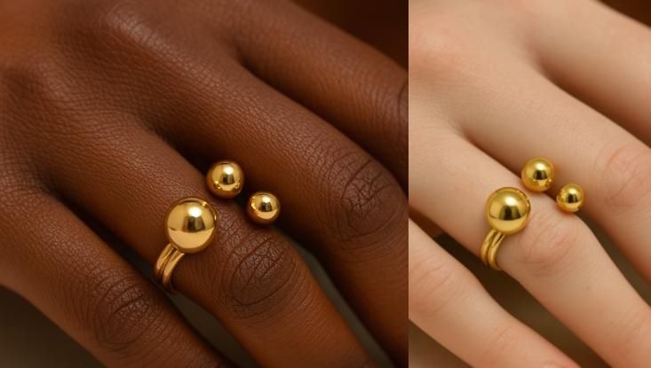 a woman's handmade ring with a gold ball