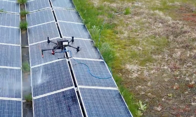 solar panel cleaning with a drone
