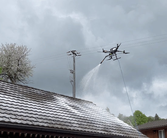 roof cleaning with a drone