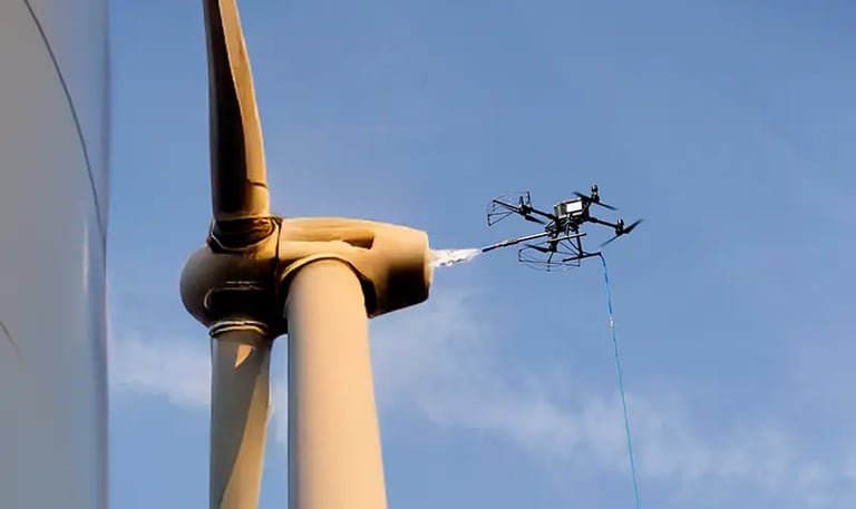 wind turbine cleaning with a drone