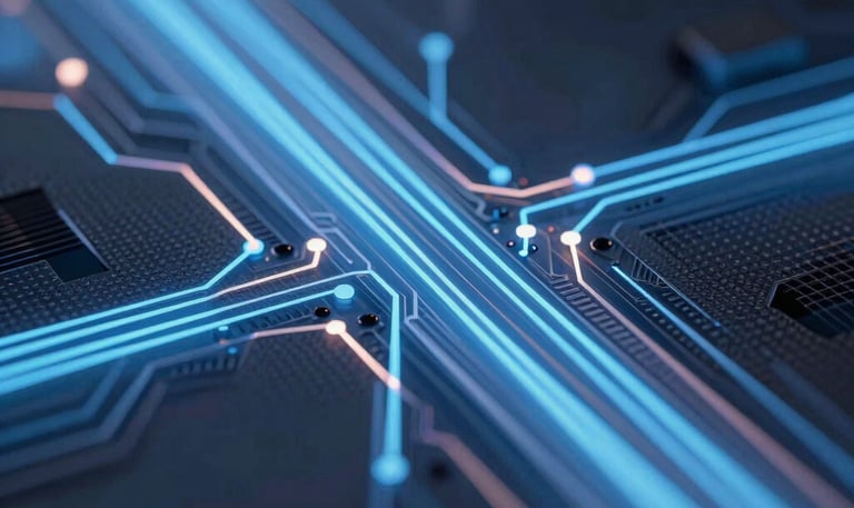 A glowing neon sign displaying the letters 'AI' is mounted on a dark, textured wall that resembles a circuit board or technological pattern.