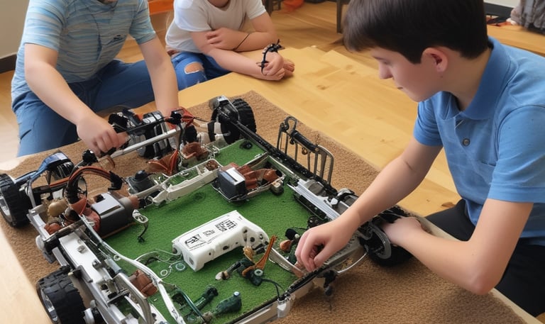A vibrant classroom scene with kids engaging in robotics activities.