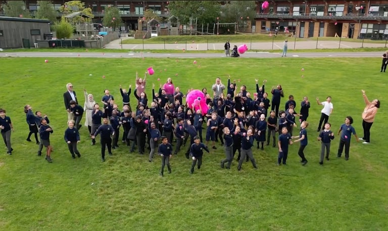 Drone videography still of Octopus Energy and Gen C school session