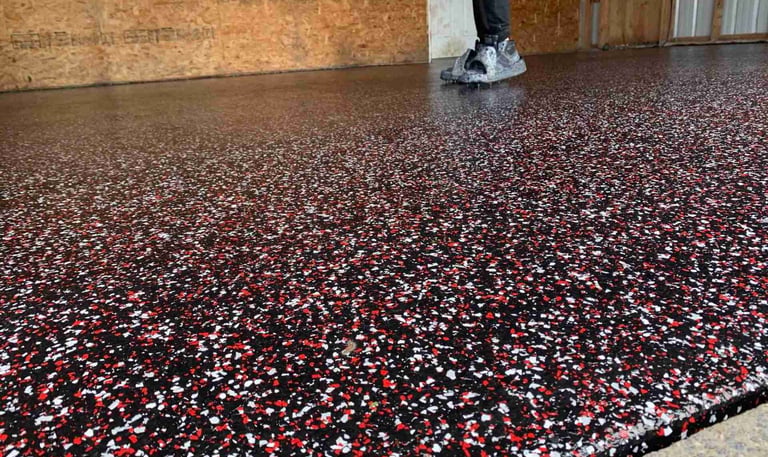 Red and Black Flake Floor in Grand Island Home