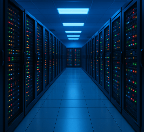 a long hallway with rows of servers and rows of servers