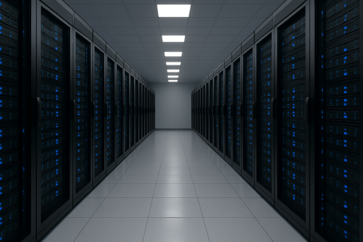 a long hallway with rows of servers and rows of servers