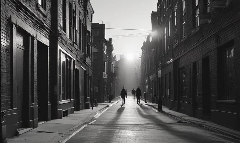 A glowing phoenix silhouette rising against a bright white city skyline at dawn.