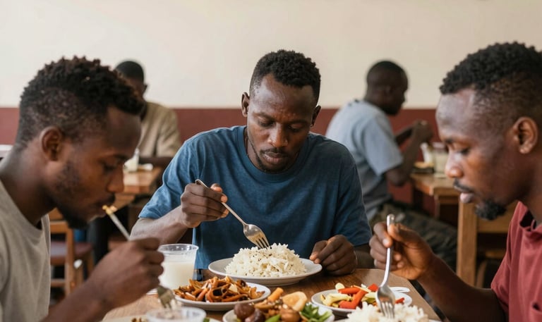 Stacks of 50kg rice bags neatly arranged in a warehouse ready for delivery.