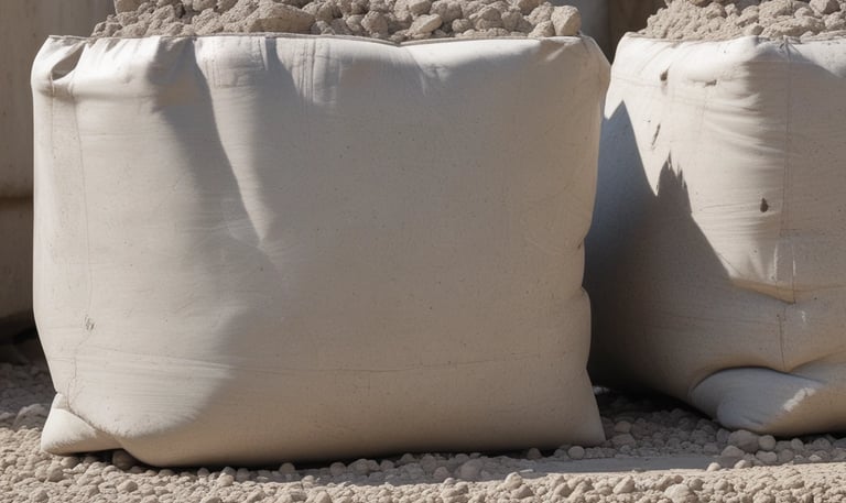 Residential building under construction with stacks of cement bags and bricks from Alwadi Alazraq.