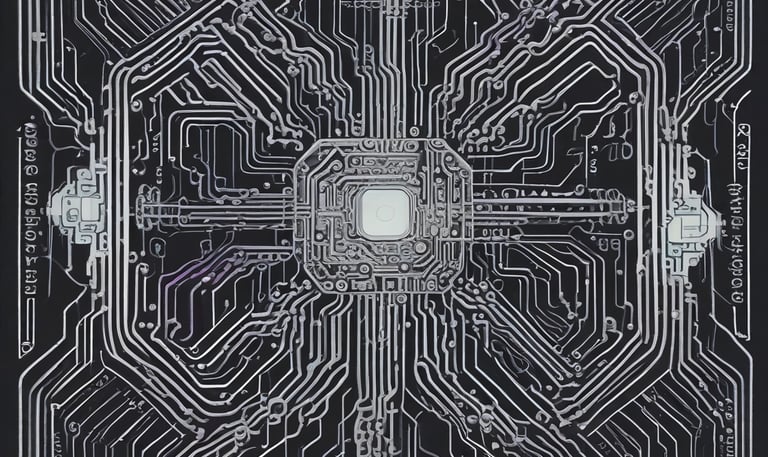 Modern office spaces linked by glowing cyan and violet digital waves symbolizing seamless communication.