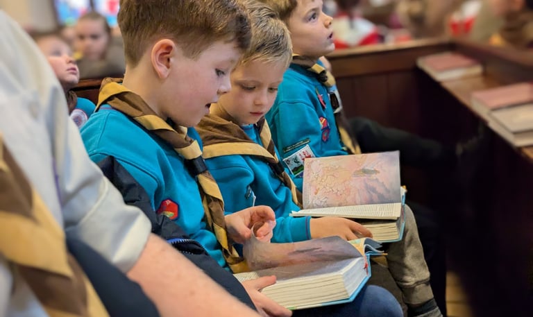 Beaver Scouts singing together at the St Mary's Allerton in Grassendale