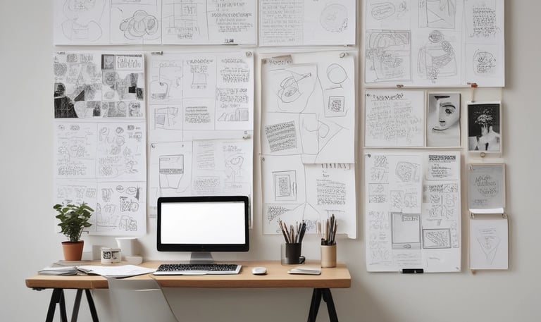 A vibrant collage of social media icons and creative content snippets on a neutral background.