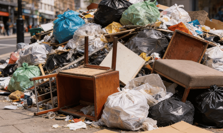 A pile of rubbish waiting to be taken away by our waste disposal team.