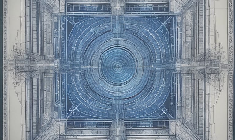 Abstract blue energy waves intertwining with geometric shapes symbolizing quantum consciousness.