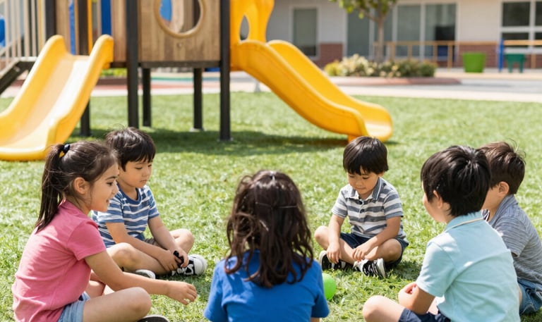 Young children wearing lab coats and goggles, engaging with colorful science tools and experiments.
