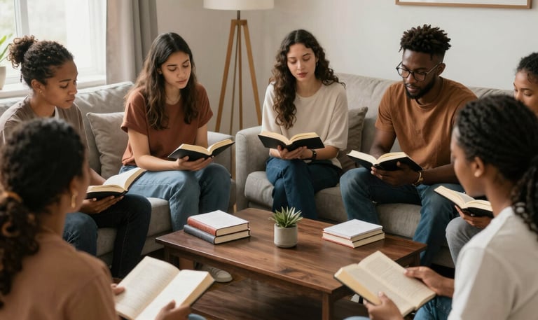 A small group gathered in a cozy room, engaging in heartfelt ministry training.