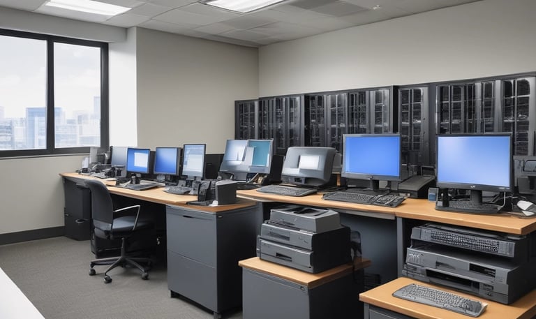 A modern, vibrant co-working space with ergonomic furniture and smart technology integrations.