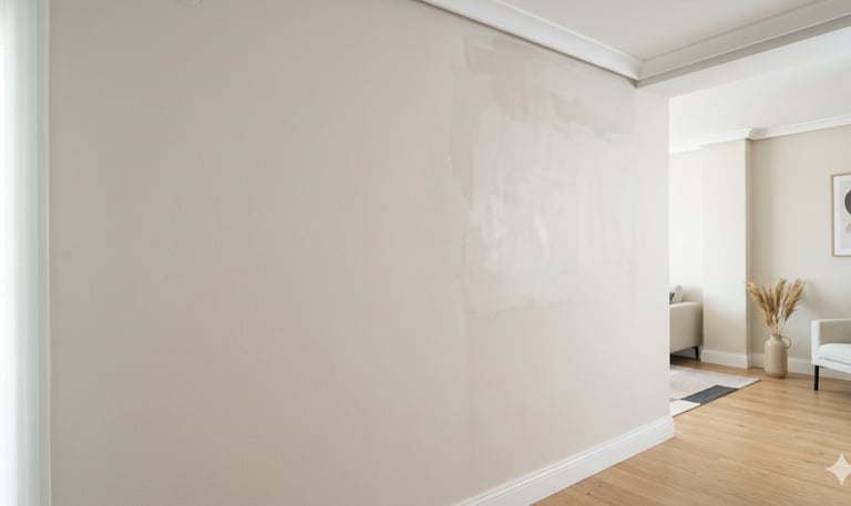 Pared secándose después de reparar una humedad por filtración en casa