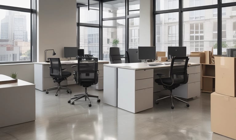 Team lifting office equipment into a moving truck with precision.