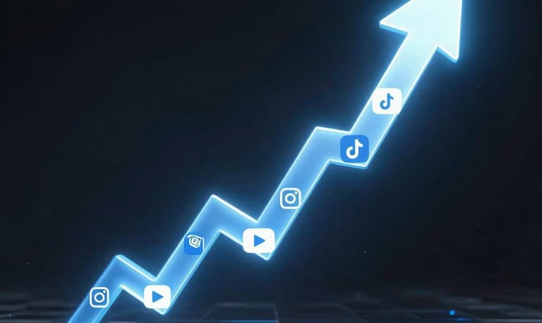A dynamic social media dashboard showing high engagement metrics and campaign success graphs.