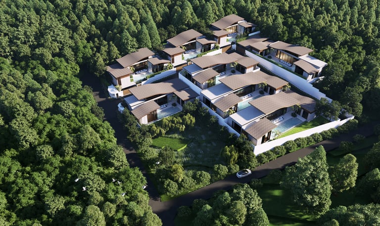 a large house with a lot of trees and a lot of trees