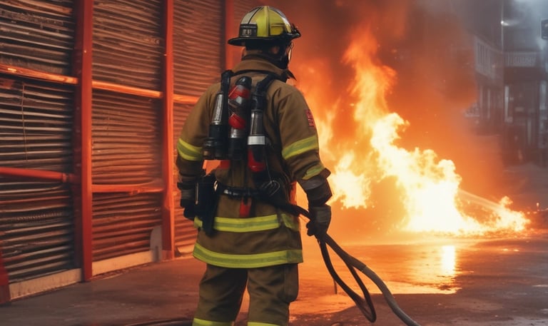 Technician inspecting electrical panel with safety gear in a commercial building.