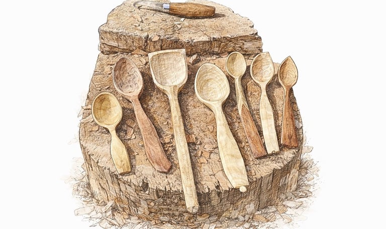 dřevěné lžíce ručně vyřezávané různé druhy