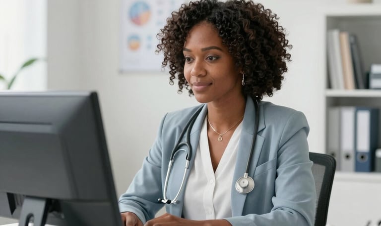 A compact mobile lab van parked outside a residential neighborhood, a technician preparing equipment.