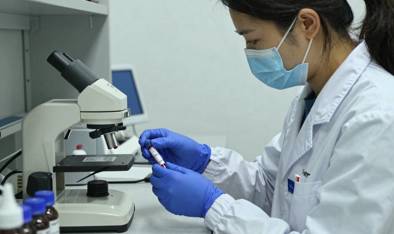 A healthcare professional carefully sterilizing surgical instruments in a clean, bright medical office.