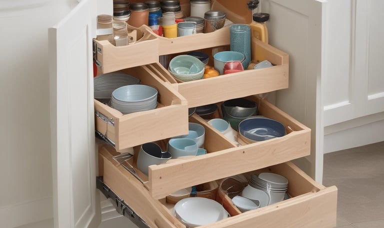 A wooden desk organizer with clean, elegant lines sitting on a desk, bathed in soft natural light.