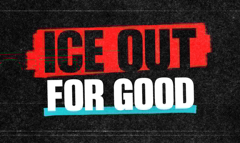 Bold typography graphic featuring the phrase Ice Out For Good on a textured black background.