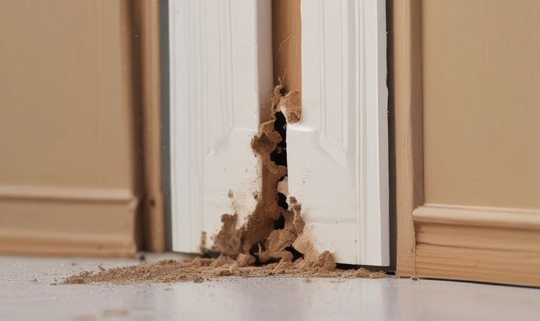 Home inspector examining a house exterior with a clipboard.