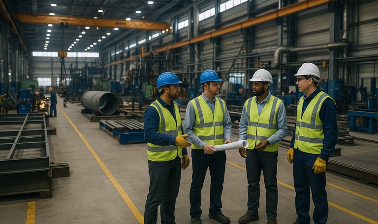 Engineers and clients discussing details.