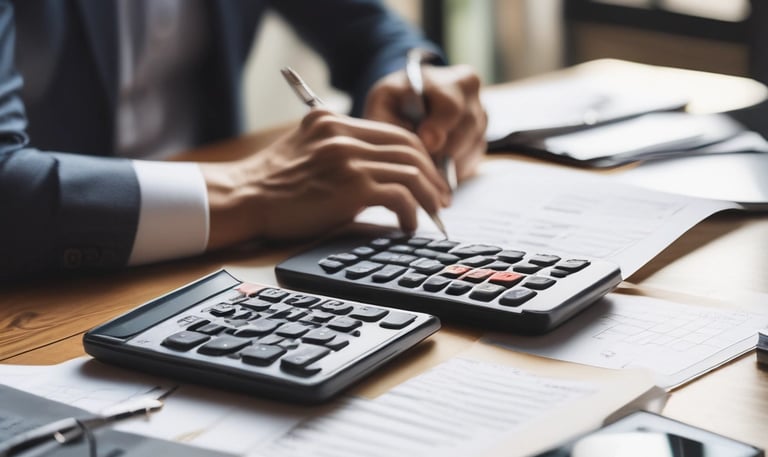 Business professionals discussing financial charts in a modern office.