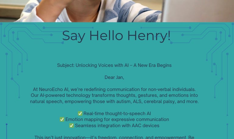 Custom-designed email campaign show casing Neuro Echo's AI tech.