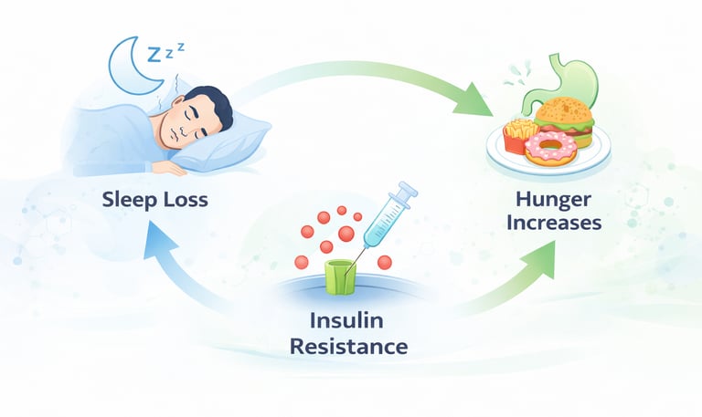 Diagram showing how sleep deprivation affects insulin sensitivity and metabolism