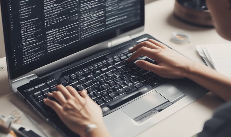 A clean, modern website layout displayed on a laptop screen with subtle motion effects.