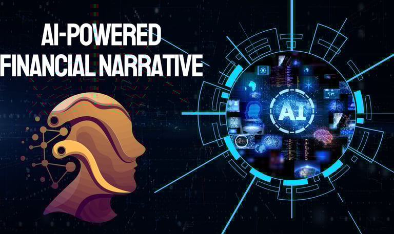 AI-powered financial narrative engine visual showing automated investor-ready financial storytelling