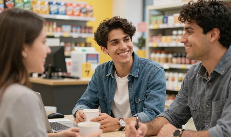 A vibrant group of people happily riding shared bicycles in a sunny park.