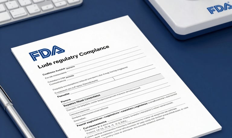 Close-up of a medical device with regulatory documents and a pen on a desk.