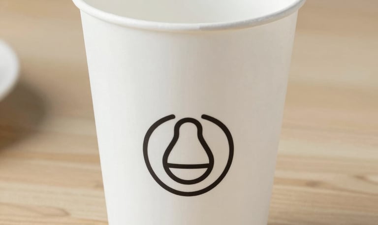 A refreshing iced drink in a transparent cafecup cup with condensation droplets, set against a sunny outdoor cafe background.