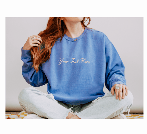 custom embroidered sweatshirt with personalized script text.