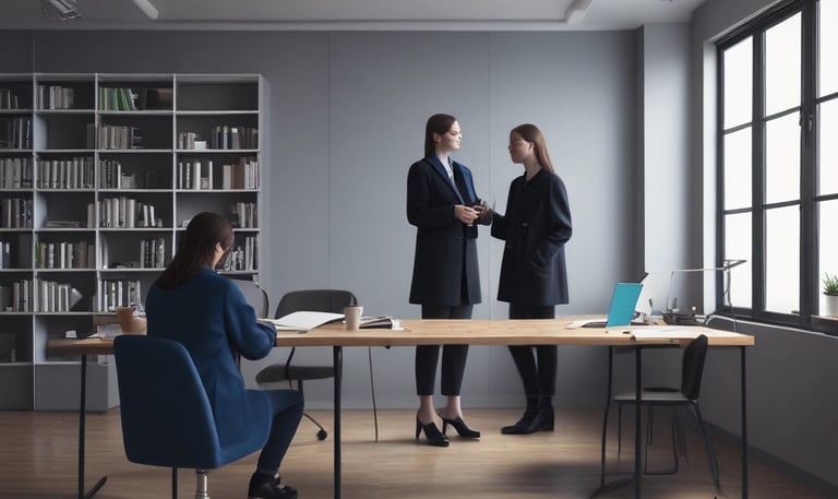 A warm consultation between a lawyer and a family in a cozy office setting.